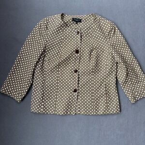 Talbots Classic Fit Jacket Geometric Button Front‎ 3/4 Sleeve Brown Sz 14